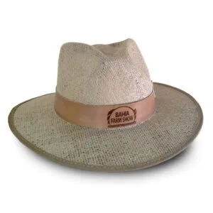 chapéu de juta personalizado com carneira em couro